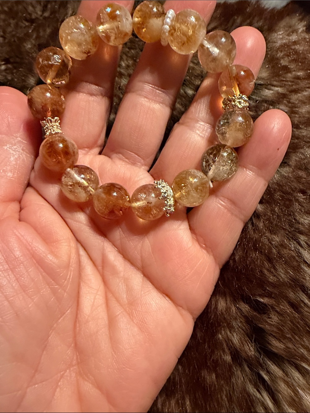 Handmade Citrine Bead Stretch Bracelet - Gold Accent